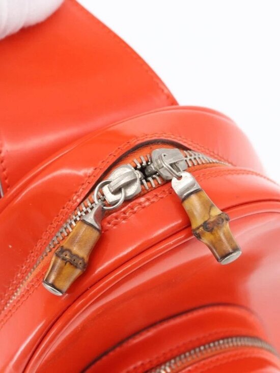 GUCCI Bamboo Shoulder Bag Patent leather Orange Silver 003 1998 0127 Auth main image 16